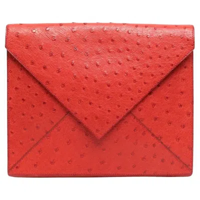 Pre-owned Hermes Red Ostrich Envelope Clutch Bag