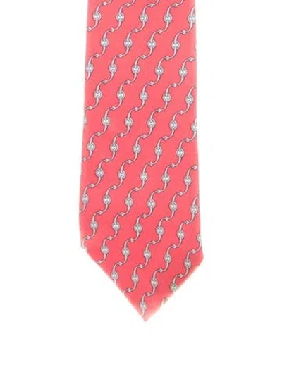 Pre-owned Hermes Red Pattern Printed Tie