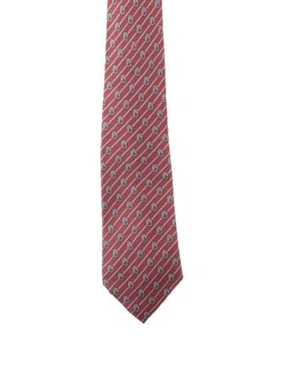 Pre-owned Hermes Red Patterned Silk Tie