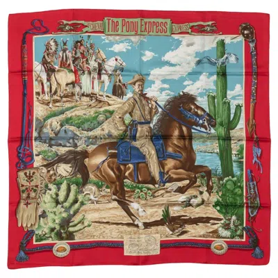 Pre-owned Hermes Hermès Red Pony Express Scarf By Kermit Oliver