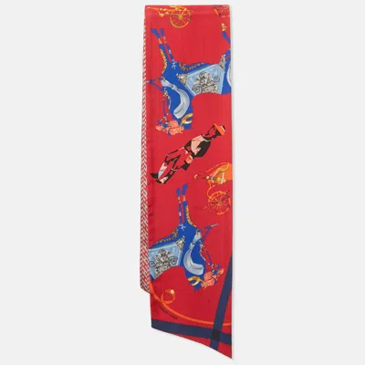 Pre-owned Hermes Hermès Red Printed Silk Maxi Twilly