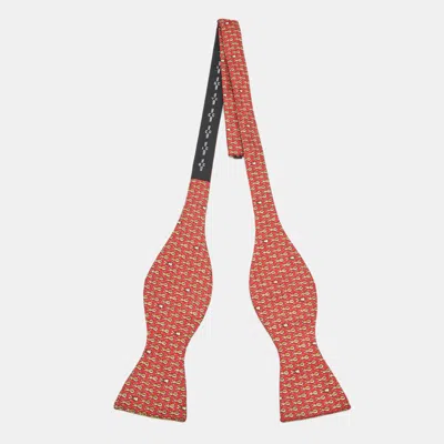 Pre-owned Hermes Hermès Red Printed Silk Self Tie Bow Tie