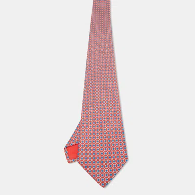 Pre-owned Hermes Hermès Red Printed Silk Traditional Tie