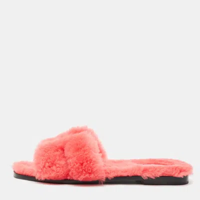 Pre-owned Hermes Red Shearling Fur Oran Flat Sandals Size 38.5