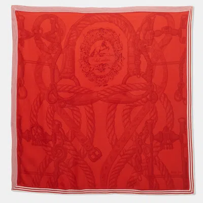 Pre-owned Hermes Hermès Red Silk Della Cavalleria Scarf