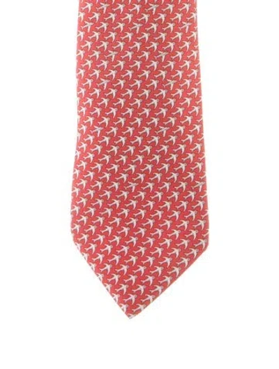 Pre-owned Hermes Red Silk  Tie With Pattern Print