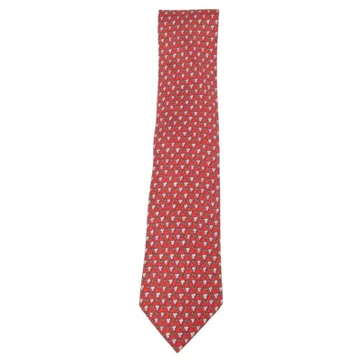 Pre-owned Hermes Red Silk Twill 7845 Floral Tie