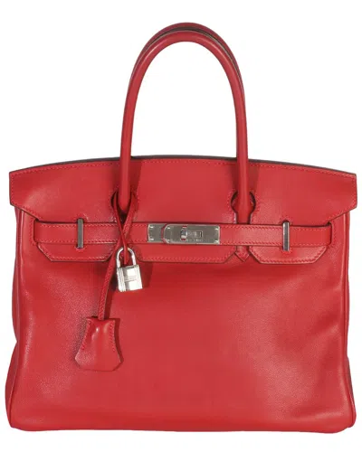 Pre-owned Hermes Hermès Red Swift Leather Birkin 30 Phw (authentic Pre-loved)