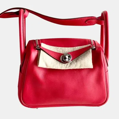 Pre-owned Hermes Mini Lindy Red Swift Leather Bag