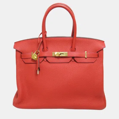Pre-owned Hermes Red Togo Leather Birkin Handbag