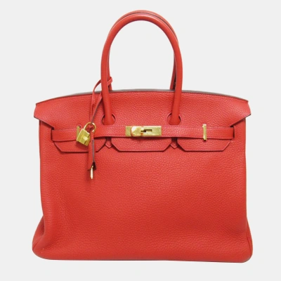 Pre-owned Hermes Red Togo Leather Gold Plated Hardware Birkin 30 Tote Bag
