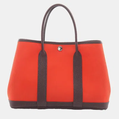 Pre-owned Hermes Red Toile And Negonda Garden Party 30