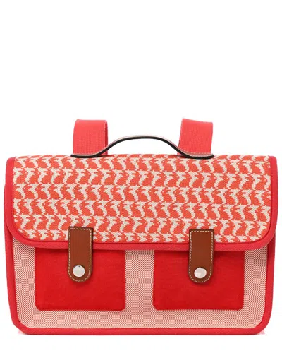 Pre-owned Hermes Hermès Red Toile Canvas Barenia Children's Animaux Pixel Backpack (authentic Pre-loved)