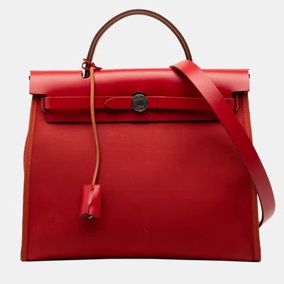 Pre-owned Hermes Red Toile Herbag Zip 31