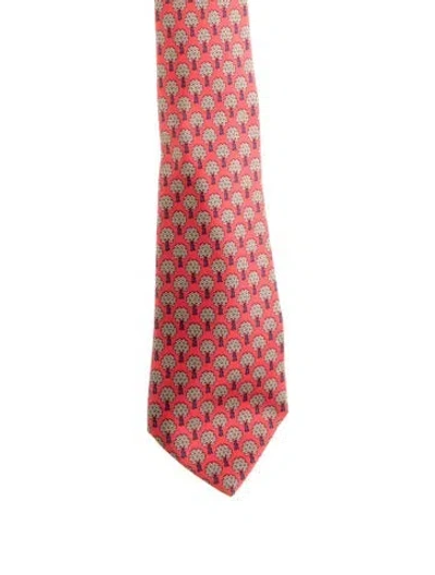 Pre-owned Hermes Red Tree Patterned Tie