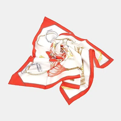Pre-owned Hermes Hermès Red White Silk Carf