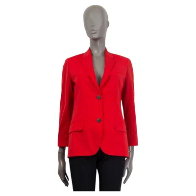 Pre-owned Hermes Red Wool Two Button Notch Collar Blazer Jacket 34 Xxs