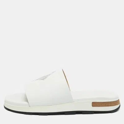 Pre-owned Hermes Reflex Size 41.5 White Leather Flat Slide