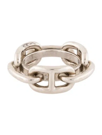 Pre-owned Hermes Regate Scarf Ring In Silver