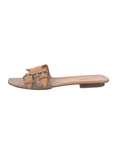 Pre-owned Hermes Remake Leather Slides In Neutrals