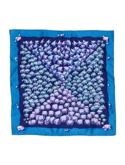 Pre-owned Hermes Rencontre Oceane Silk Scarf In Blue