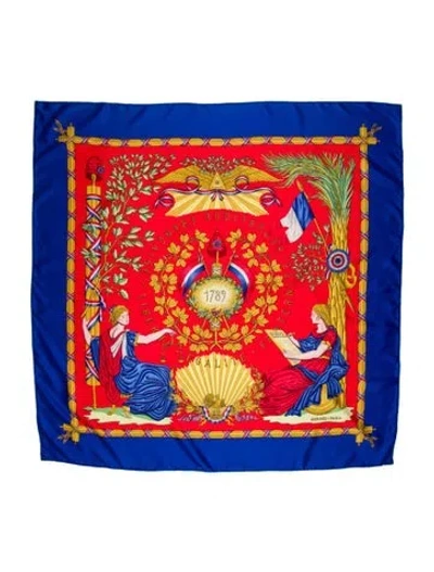 Pre-owned Hermes Republique Francaise Liberte Egalite Fraternite 1789 Silk Scarf In Blue