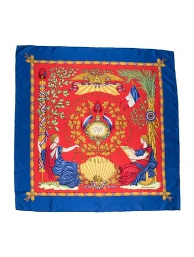 Pre-owned Hermes Republique Francaise Liberte Egalite Fraternite 1789 Silk Scarf In Blue