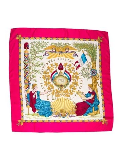 Pre-owned Hermes Republique Francaise Liberte Egalite Fraternite 1789 Silk Scarf In Pink