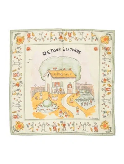 Pre-owned Hermes Retour À La Terre Silk Scarf In Green