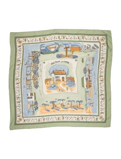 Pre-owned Hermes Retour À La Terre Silk Scarf In Green