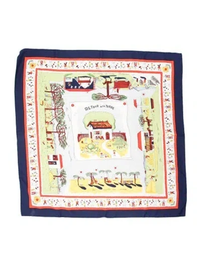 Pre-owned Hermes Retour À La Terre Silk Scarf In White