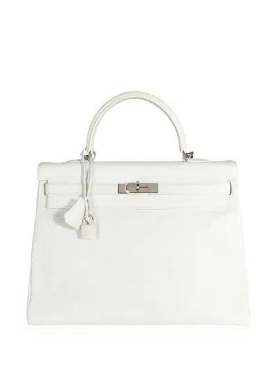 Pre-owned Hermes Retourné Kelly 35 Handbag In White
