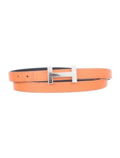 Pre-owned Hermes Reversible 13 Mm Focus Belt Kit In Black/orange