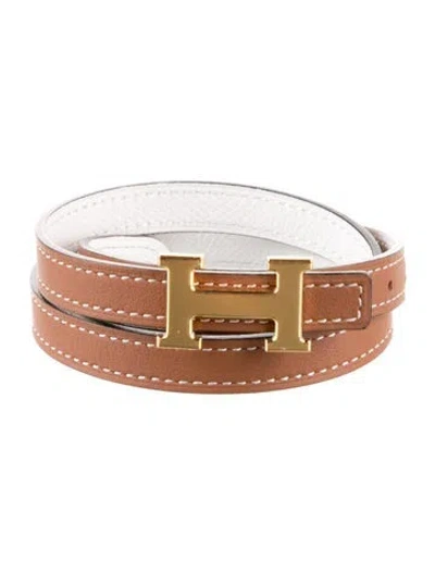 Pre-owned Hermes Reversible 13 Mm H Belt Kit In Neutral