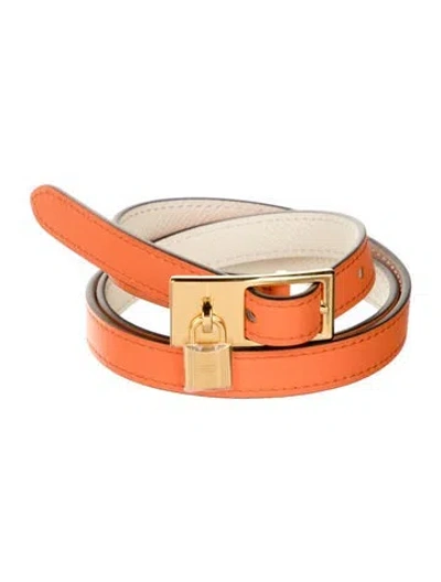 Pre-owned Hermes Reversible 13 Mm Lucky Belt In Neutrals/orange