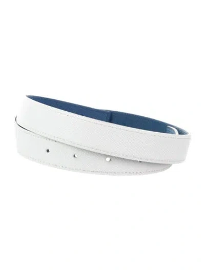 Pre-owned Hermes Reversible 18 Mm Belt Strap In Blue/white