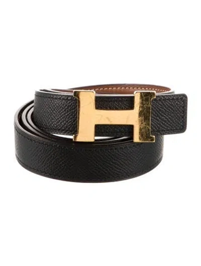 Pre-owned Hermes Reversible 18 Mm H Belt Kit In Black
