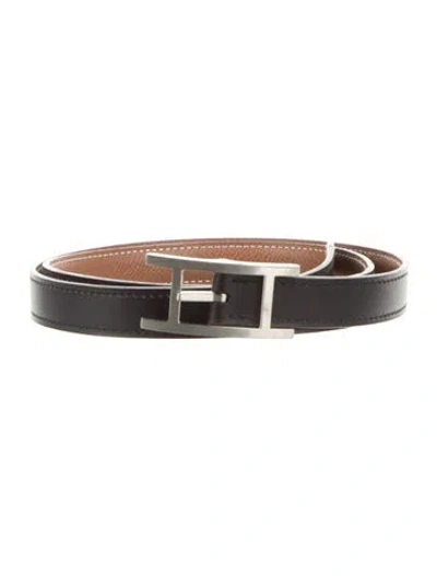 Pre-owned Hermes Reversible 18 Mm Quentin Belt In Black/brown