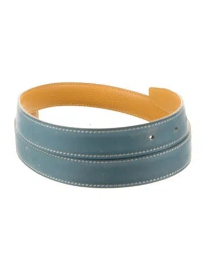 Pre-owned Hermes Reversible 24 Mm Belt Strap Belt In Blue/yellow