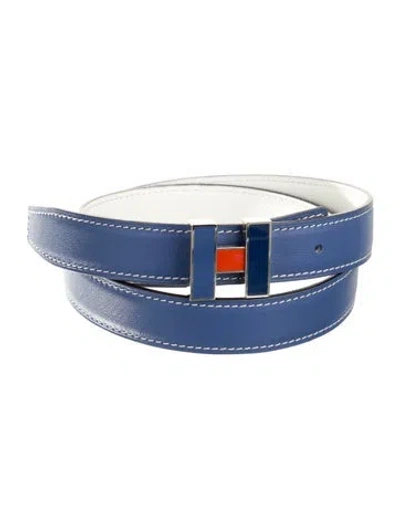 Pre-owned Hermes Reversible 24 Mm Belt Strap Belt Kit In Blue
