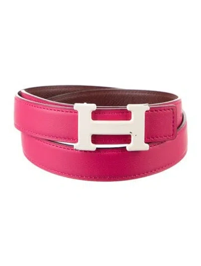 Pre-owned Hermes Reversible 24 Mm Belt Strap Belt Kit In Burgundy/pink