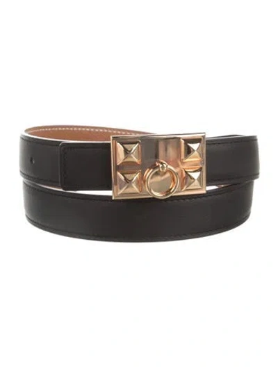 Pre-owned Hermes Reversible 24 Mm Collier De Chien Belt Kit In Brown