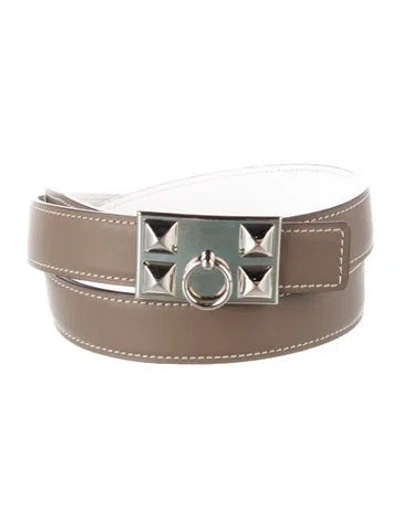 Pre-owned Hermes Reversible 24 Mm Collier De Chien Belt Kit In Grey/white