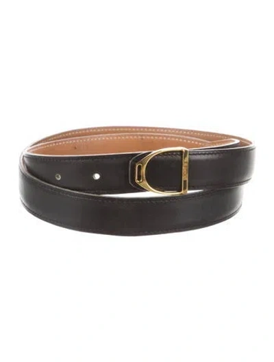 Pre-owned Hermes Reversible 24 Mm Etrier Belt In Black