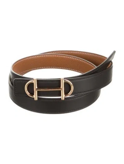 Pre-owned Hermes Reversible 24 Mm Gamma Belt Kit In Black