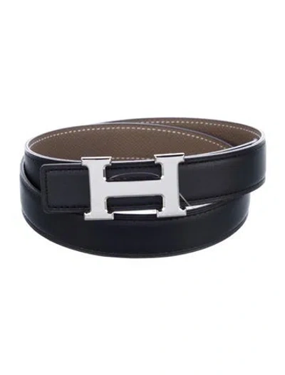 Pre-owned Hermes Reversible 24 Mm H Belt Kit In Black