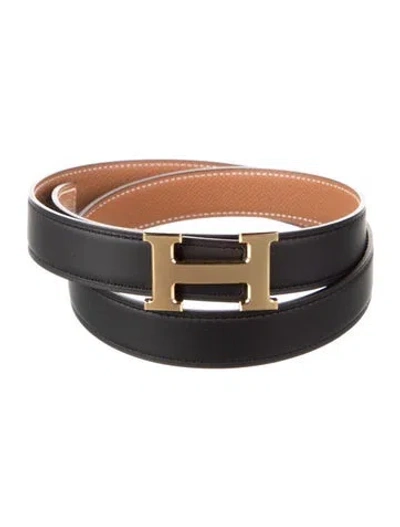 Pre-owned Hermes Reversible 24 Mm H Belt Kit In Black