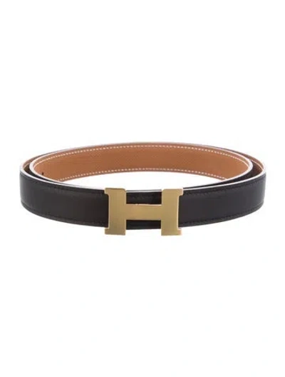 Pre-owned Hermes Reversible 24 Mm H Belt Kit In Black/brown