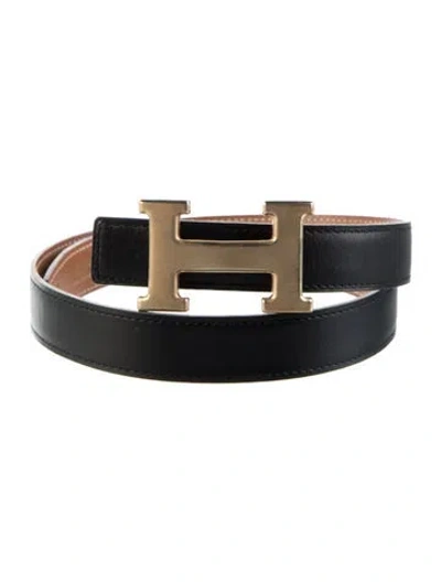 Pre-owned Hermes Reversible 24 Mm H Belt Kit In Black/brown