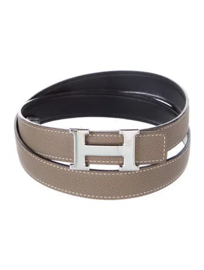 Pre-owned Hermes Reversible 24 Mm H Belt Kit In Black/grey
